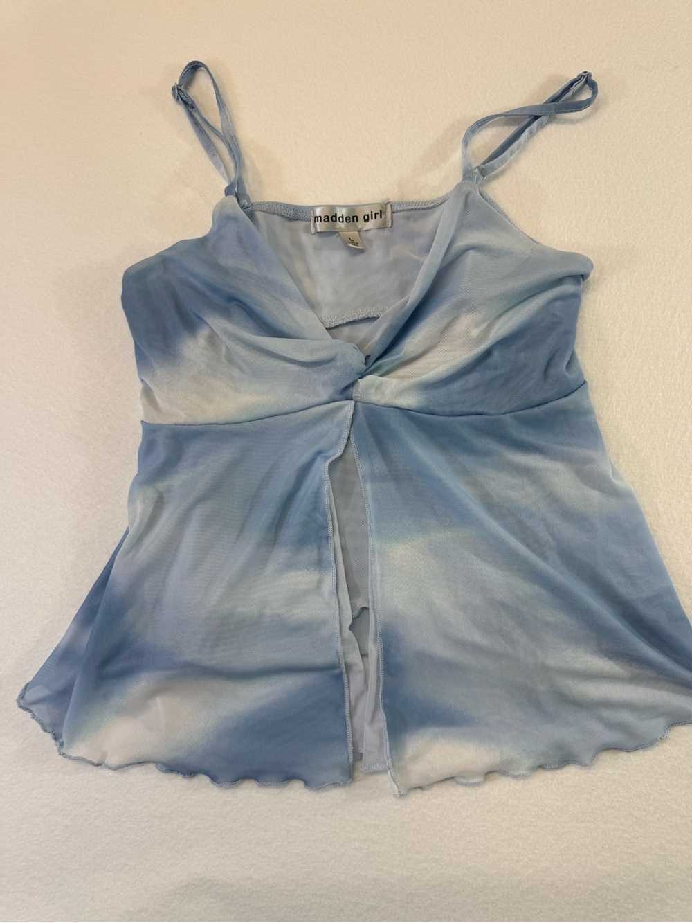 Madden Girl Sky Blue Twist-Front Sheer Cami tank top flowy fairy Y2K